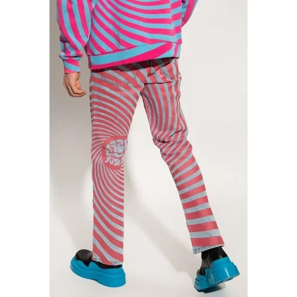 MSFTSrep Jaden Smith Straight Leg Logo Print Jeans Blue Pink Swirl Size 28 - Picture 3 of 13